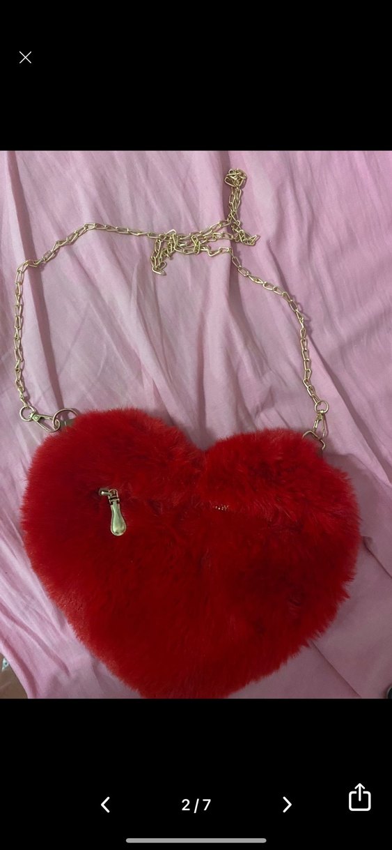 Kırmızı Kalp Peluş Kadın Çanta - Görsel 2