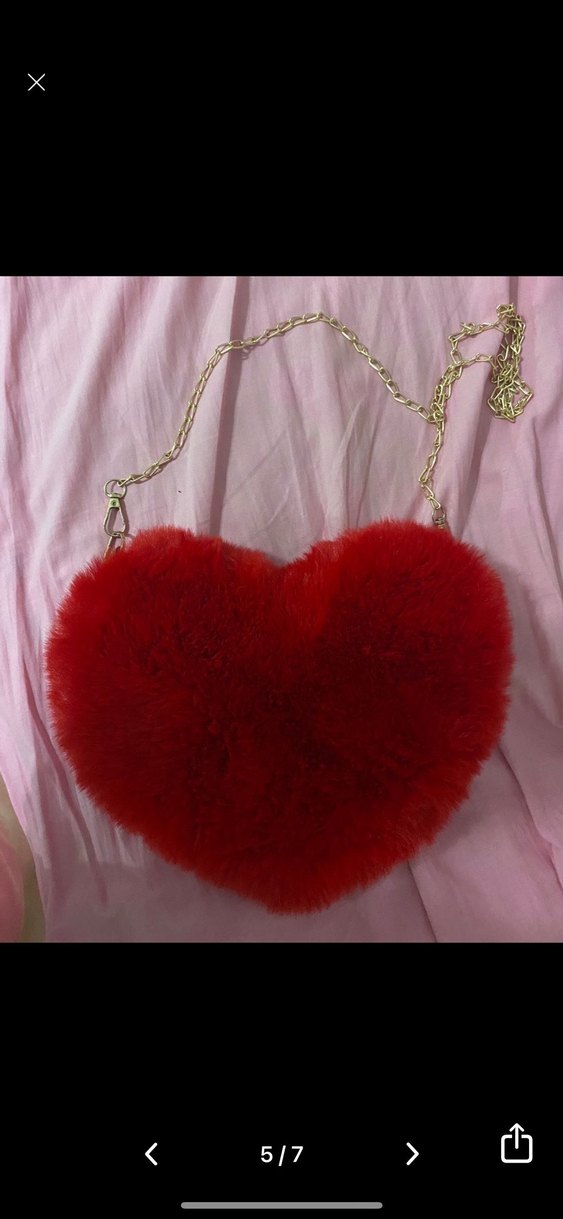 Kırmızı Kalp Peluş Kadın Çanta - Görsel 5