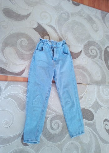 38 Beden mavi Renk Mavi Beli Kemerli Kadın Denim Pantolon