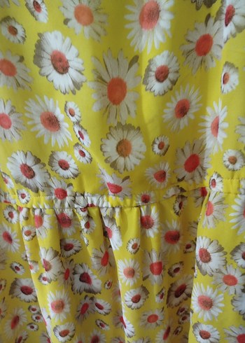 Sarı Çiçek Desenli Kolsuz Elbise - Görsel 7
