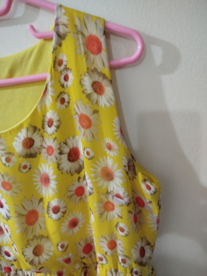 Sarı Çiçek Desenli Kolsuz Elbise - Görsel 3