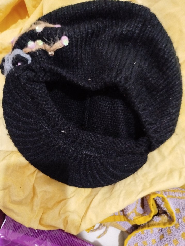 Siyah Örgü Kadın Bere Çiçek Detaylı kasket tipi - Görsel 4