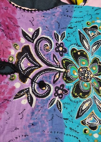 Boncuk Detaylı Renkli Bağlama Desenli Tunik şile bezi - Görsel 8