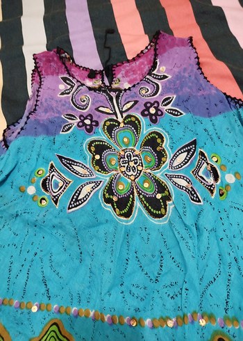 Boncuk Detaylı Renkli Bağlama Desenli Tunik şile bezi - Görsel 2