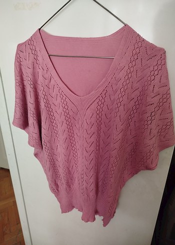 V Yaka Pembe Kadın Örgü Kısa Kollu Kazak
