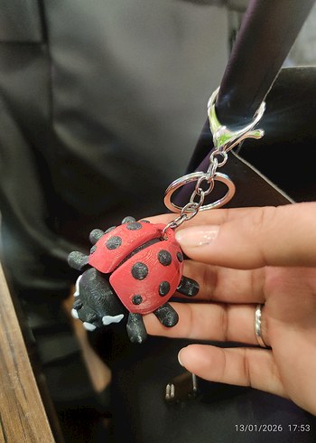 Kırmızı Tokalı Biker Uğurböceği Kadın Anahtarlık - Görsel 3
