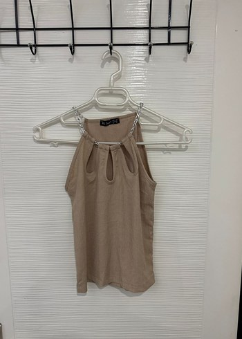 Zincir Detaylı Bej Kadın Bluz - Görsel 3