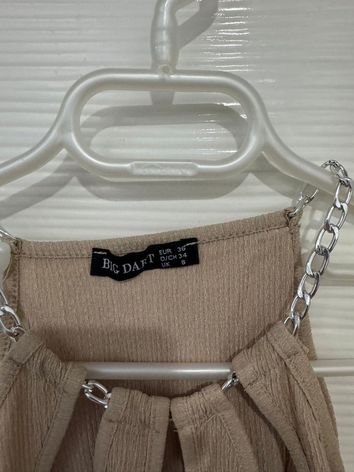 Zincir Detaylı Bej Kadın Bluz - Görsel 4