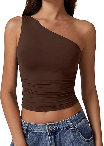 l Beden siyah Renk Tek Omuz Siyah Crop Top