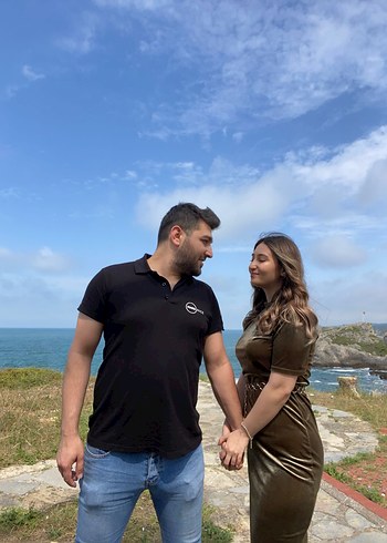 Kısa Kollu Yüksek Yakalı Süet Uzun Elbise - Görsel 2