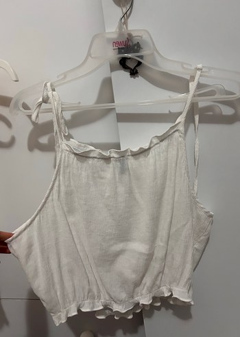 s Beden beyaz Renk H&m bağcıklı fırfırlı üst