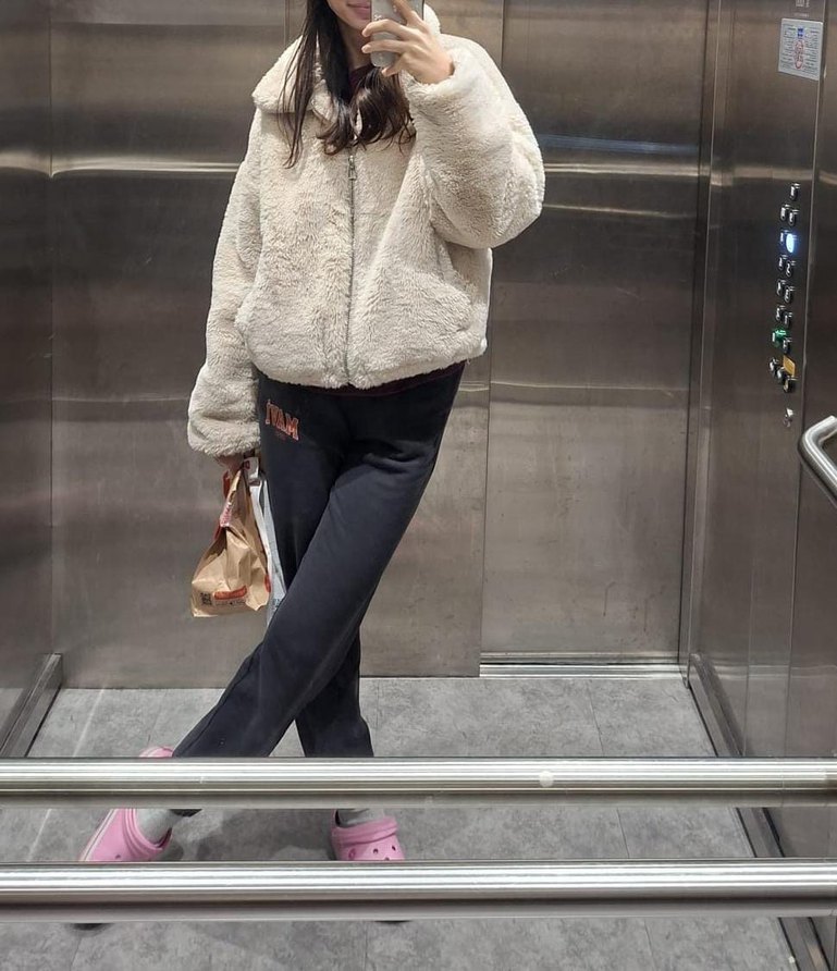 Bej Peluş Kadın Peluş Mont Midi Boy, Rahat Kesim - Görsel 5