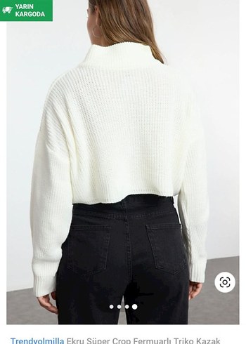 Ekru Yarım Fermuarlı Triko Kadın Kazak - Görsel 3