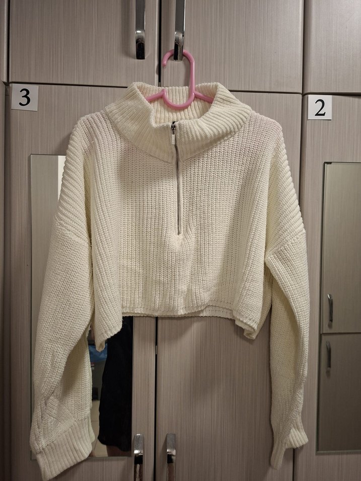 Ekru Yarım Fermuarlı Triko Kadın Kazak - Görsel 2