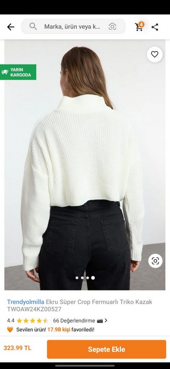 Ekru Yarım Fermuarlı Triko Kadın Kazak - Görsel 3