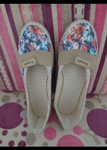 Çiçek Desenli Kadın Espadril Dolgu Topuk
