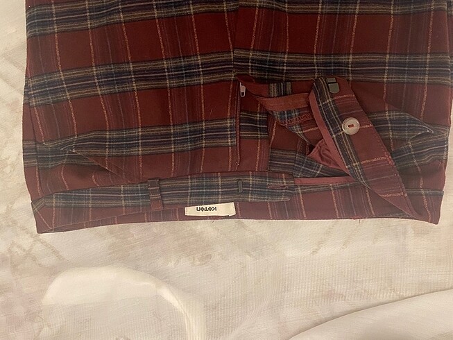 34 Beden Bordo kare desenli kumaş pantolon