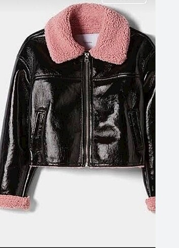 Bershka pembe peluşlu rugan deri mont