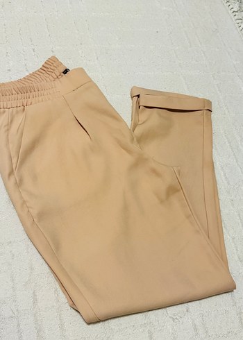 Bej Kadın Midi Kumaş Pantolon