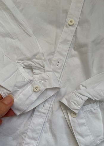 Beyaz pamuklu kumaş  Uzun Kollu Gömlek - Görsel 2