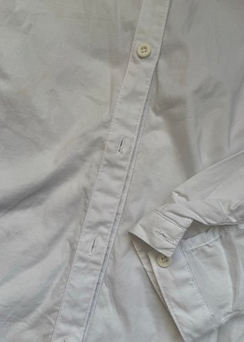Beyaz pamuklu kumaş  Uzun Kollu Gömlek - Görsel 3