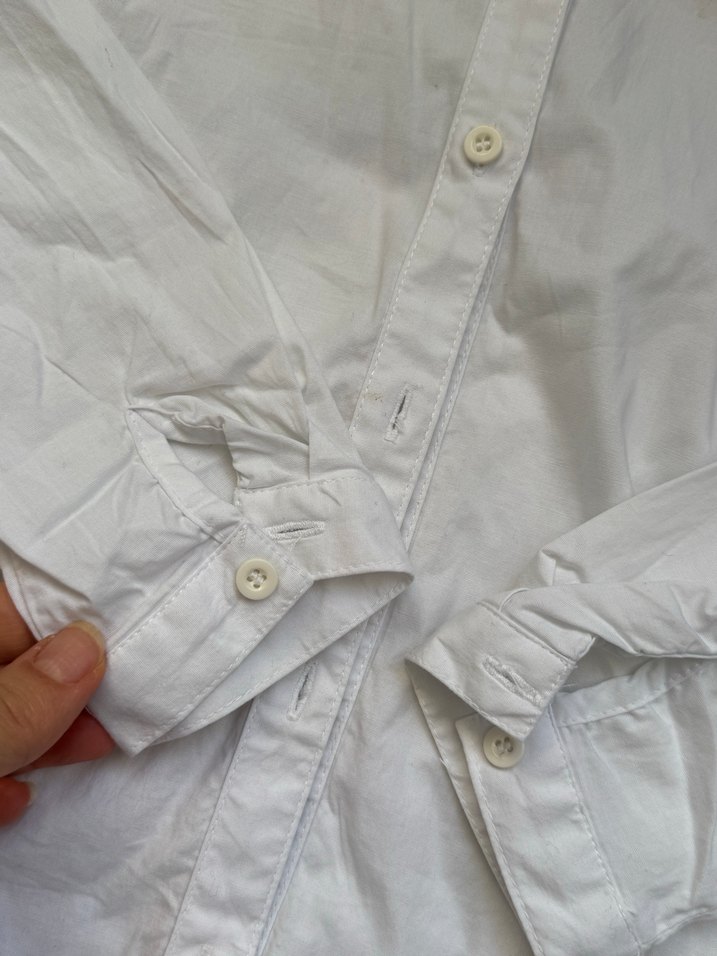 Beyaz pamuklu kumaş  Uzun Kollu Gömlek - Görsel 2
