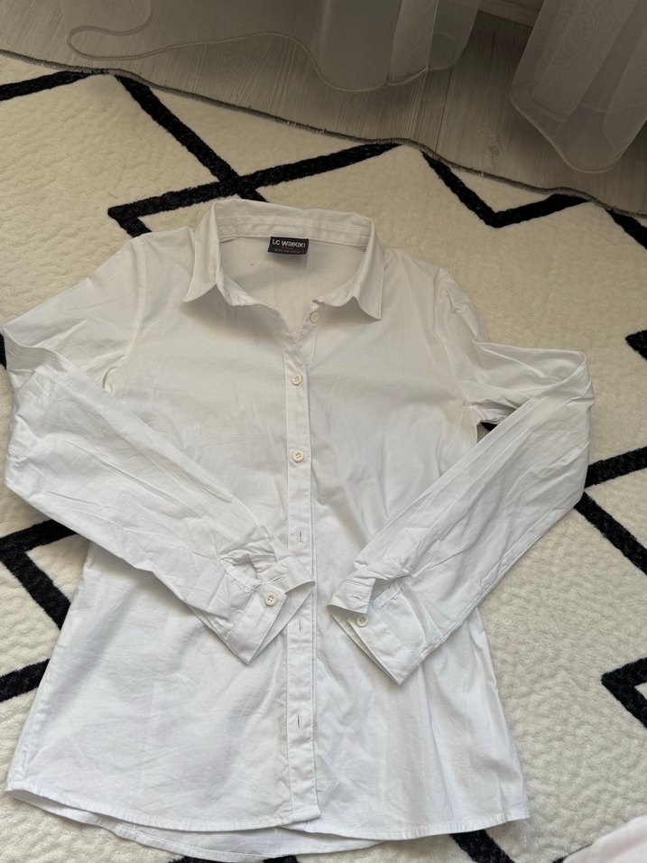 Beyaz pamuklu kumaş  Uzun Kollu Gömlek - Görsel 4