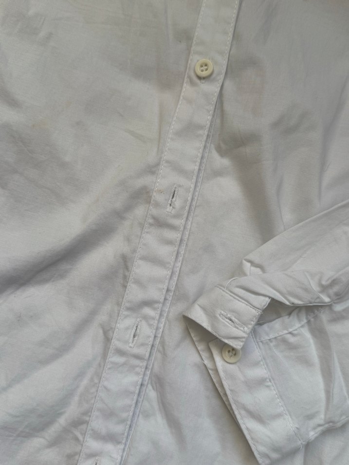 Beyaz pamuklu kumaş  Uzun Kollu Gömlek - Görsel 3