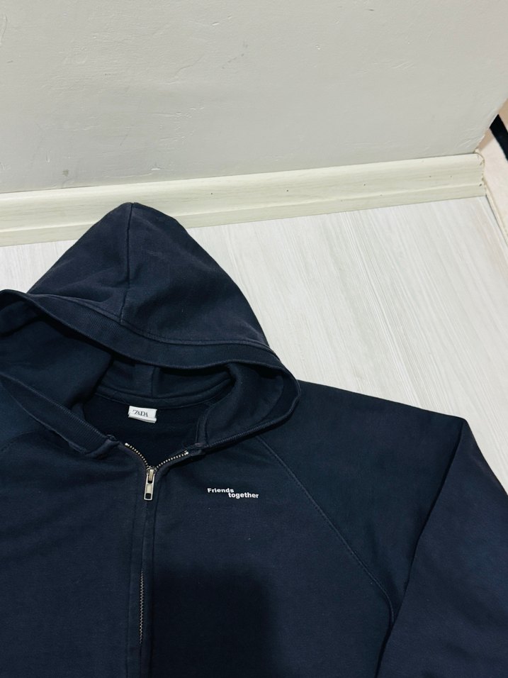 Navy Kapüşonlu Fermuarlı Erkek Sweatshirt - Görsel 2