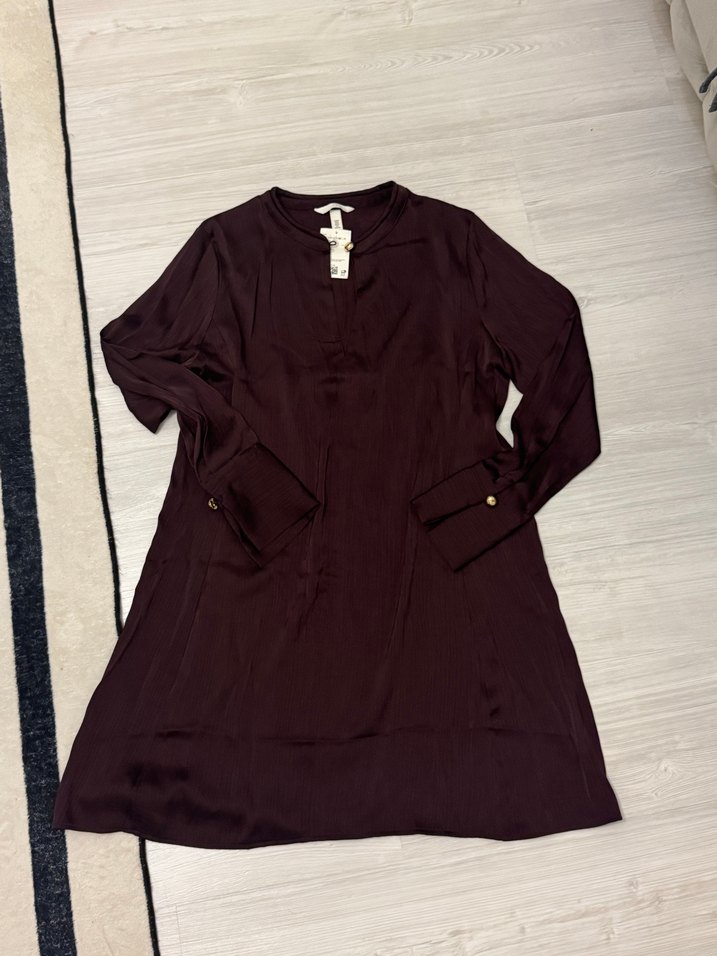 Bordo V Yaka Midi Kadın Tunik - Görsel 5