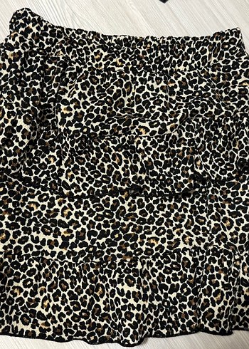 Leopar Desenli Volanlı Mini Etek