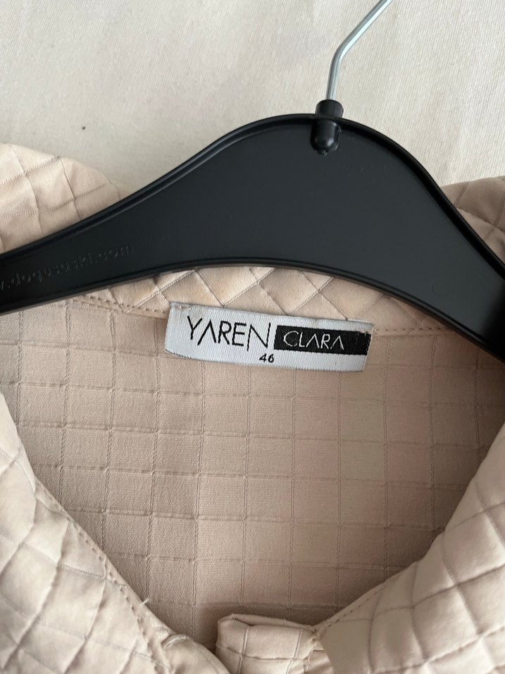 Düğmeli Bej Kadın Keten Ceket - Görsel 5