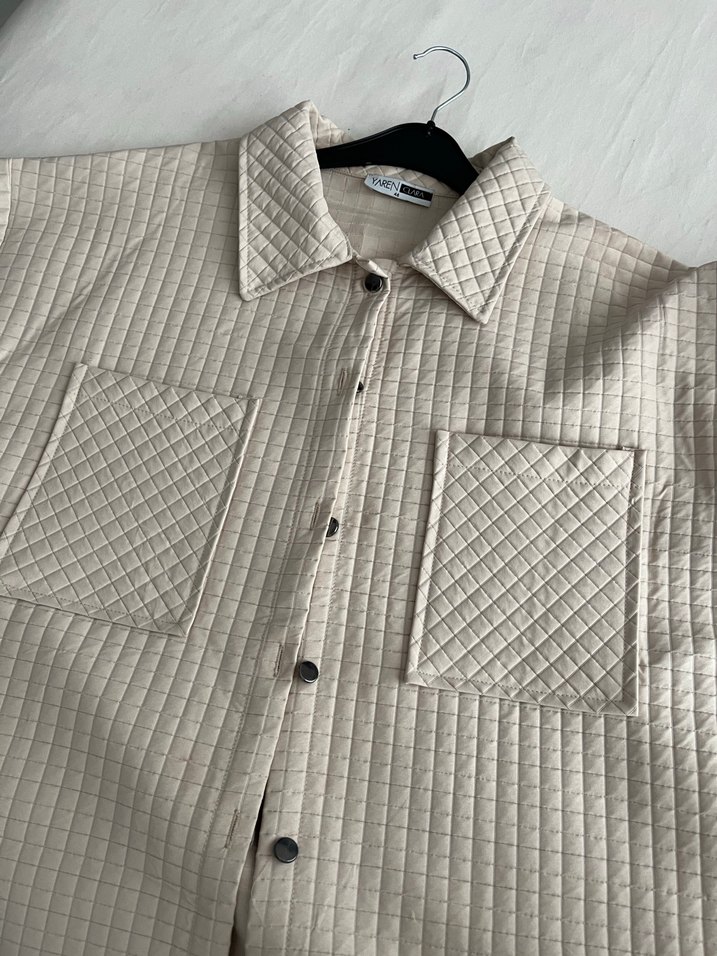 Düğmeli Bej Kadın Keten Ceket - Görsel 3