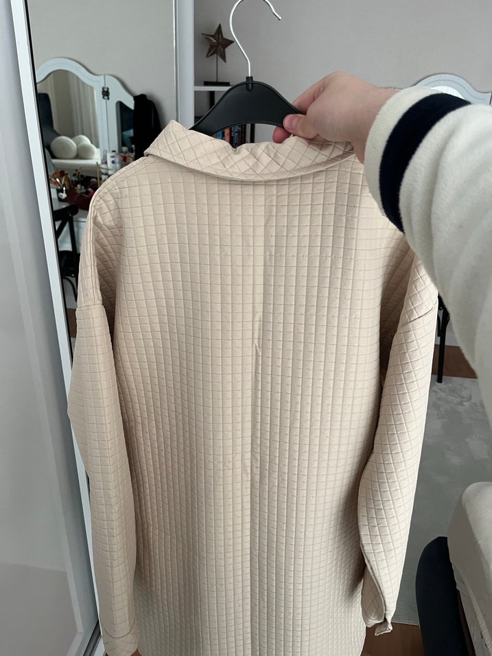 Düğmeli Bej Kadın Keten Ceket - Görsel 2