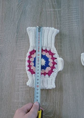 beyaz motifli Örgü Bohem Kadın Eldiveni - Görsel 5