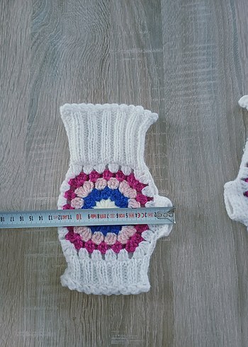 beyaz motifli Örgü Bohem Kadın Eldiveni - Görsel 6