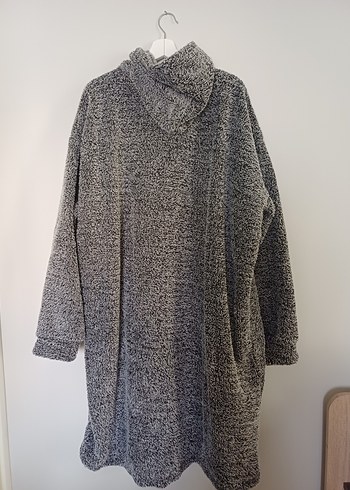 Gri kırçıllı kapüşonlu Rahat wellsoft oversize Kadın Ev Elbisesi - Görsel 3