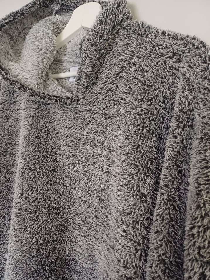 Gri kırçıllı kapüşonlu Rahat wellsoft oversize Kadın Ev Elbisesi - Görsel 5