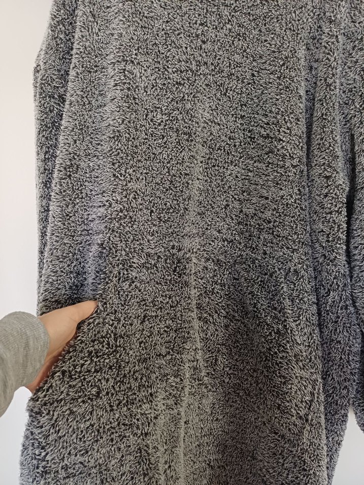 Gri kırçıllı kapüşonlu Rahat wellsoft oversize Kadın Ev Elbisesi - Görsel 4