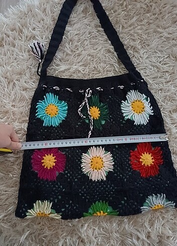 Tasarımcı Siyah motif desenli örgü astarlı çanta
