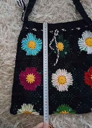 Beden siyah Renk Siyah motif desenli örgü astarlı çanta