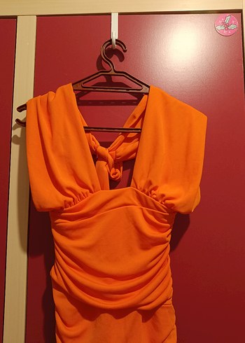 Zara ZARA Turuncu Drapeli Midi Kadın Abiye Elbise