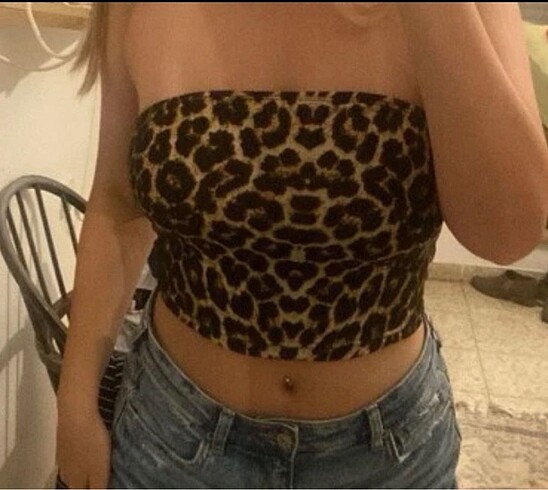 m Beden çeşitli Renk STRAPLEZ LEOPAR DESENLİ CROP ÜST BLUZ