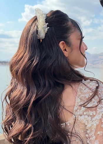 Beyaz Boncuklu Bohem nişan düğün tacı - Görsel 3