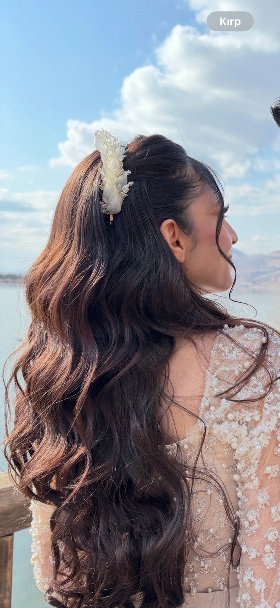 Beyaz Boncuklu Bohem nişan düğün tacı - Görsel 3