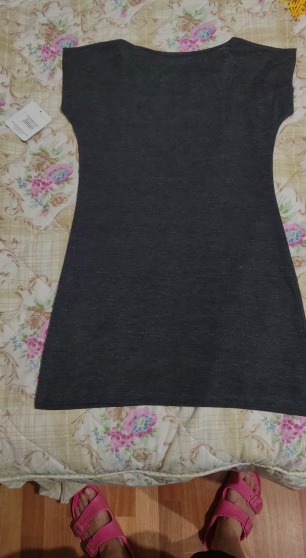 Gri Kadın Tunik V Yaka Baskılı - Görsel 2