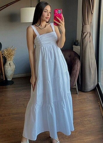 Zara Muadili Beyaz Uzun Elbise