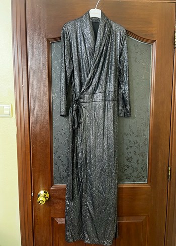 Gri Simli Belden Bağlamalı Elbise - Görsel 2