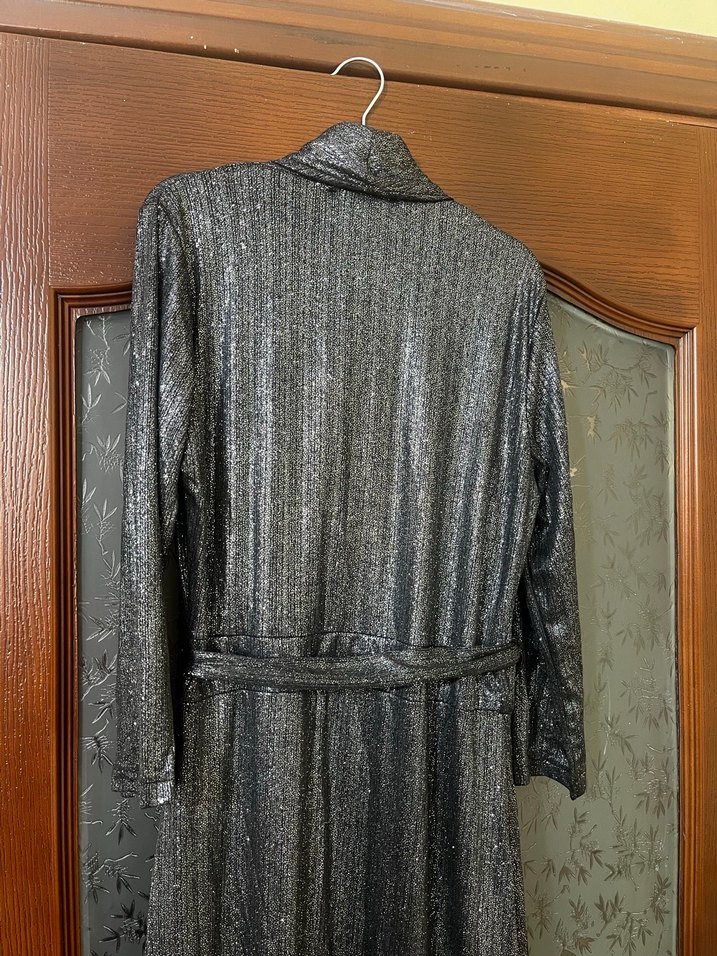 Gri Simli Belden Bağlamalı Elbise - Görsel 3