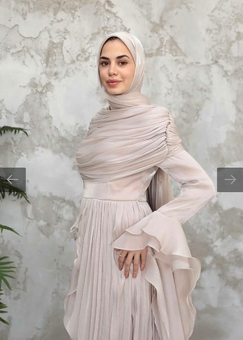 Bej Uzun Kollu Bohem Abiye Elbise - Görsel 3